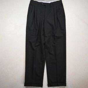 Vtg Bespoke 31x30 Gray Striped Wool Pleated Cuffed Baggy High Waist Dress Pants